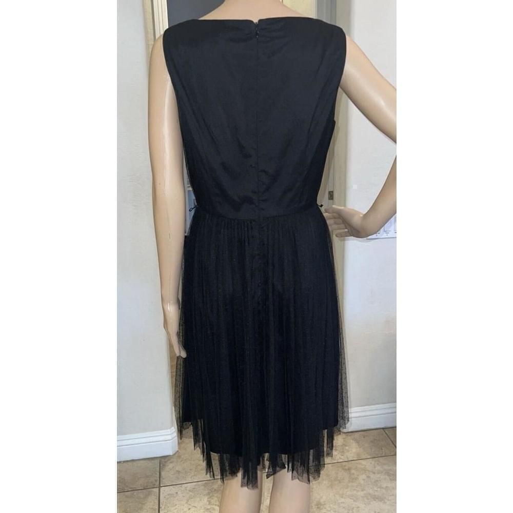 Adrianna Papell Black Pleated Polk Dot Tulle Dress Women’s Size 8 - Picture 7 of 8